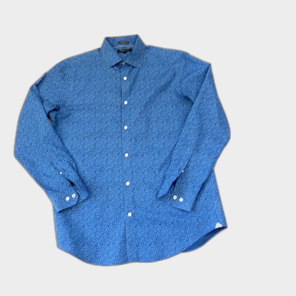 Banana Republic Camden Fit Button Down Shirt 16-16.5 Blue Micro Vine Print L EUC
